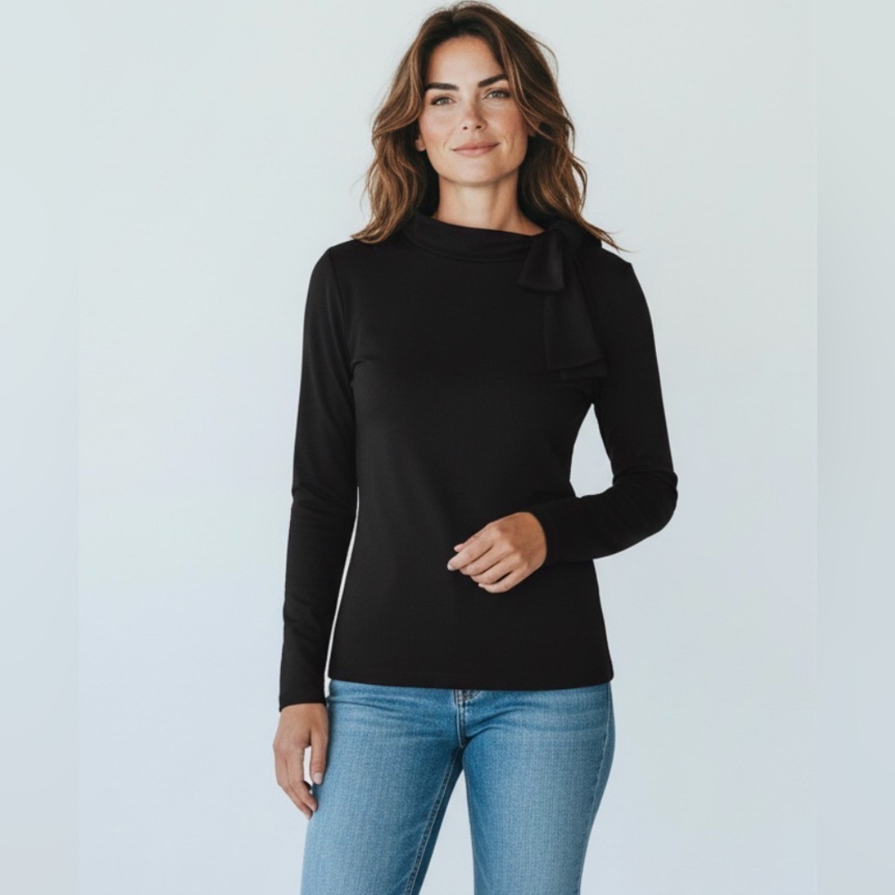 Marc Cain Black Long Sleeve Blouse with Bow Accent